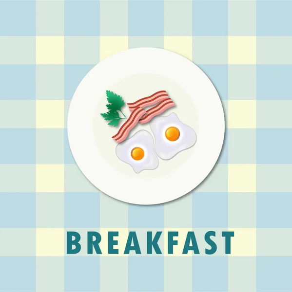Breakfast Plate Two Fried Eggs Parsley Herbs Fried Bacon Plate — Vector de stock