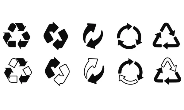 Sada Ikon Pro Recyklaci Recyklace Odpadu Černobílé Barvě — Stockový vektor