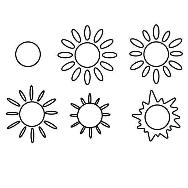 Conjunto Iconos Sol Blanco Negro — Vector de stock