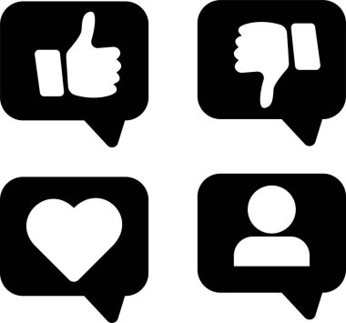 Düğmeler, siyah beyaz sosyal medya simgeleri. Sevilmeyen bir kalp gibi.. 