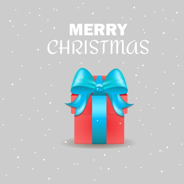 Feliz Navidad Presente Rojo Con Lazo Azul Año Nuevo — Vector de stock