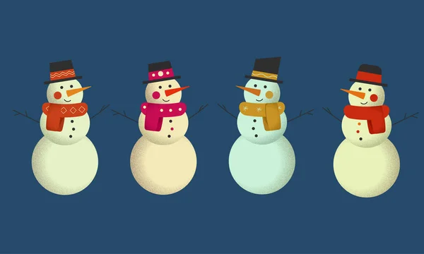 Ένα Ζευγάρι Χιονάνθρωπους Καπέλο Πρωτοχρονιά Χριστούγεννα — Διανυσματικό Αρχείο