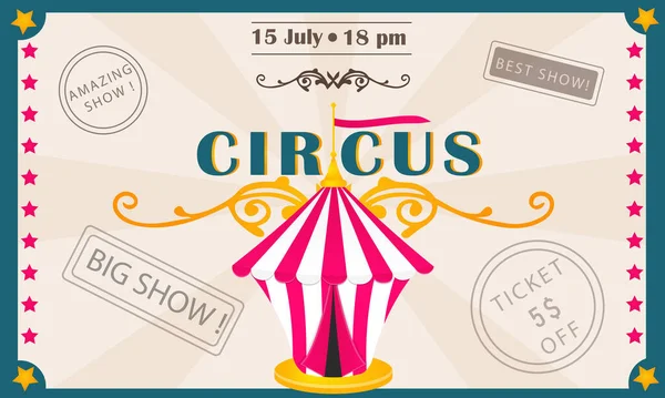 Invitación Circo Con Tienda Gran Espectáculo Increíble Espectáculo Mejor Espectáculo — Vector de stock