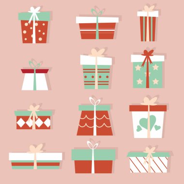 Hediye hediye çizim kutusunu ayarla. Noel Kırmızı, beyaz renk.