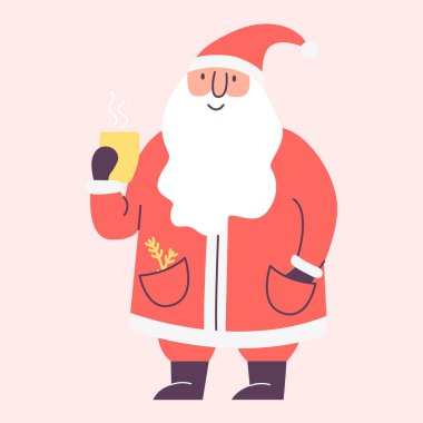 Christmas santa claus holding festive hot drink holiday design