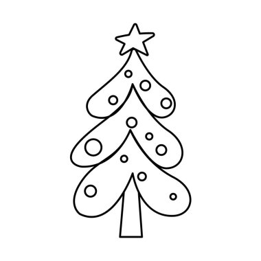 Outline christmas tree with star and festive holiday decorations