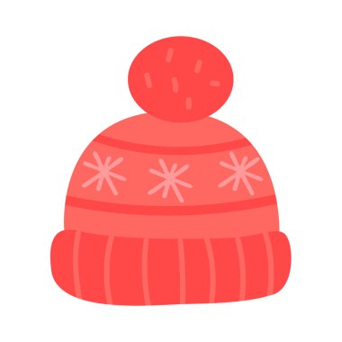 Ponponlu kırmızı kış şapkası ve şenlikli örgü tasarımı.