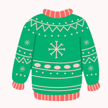 Kar taneli, şenlikli, Noel süveteri örülmüş.