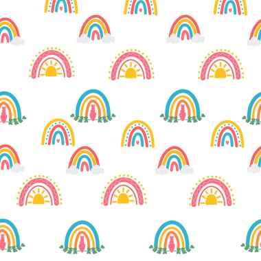 Çocuklar ve çocuk odası dekorları için renkli renkli gökkuşağı desenli.