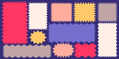 Dekoratif zigzag çerçeve dalgalı organik dikdörtgen koleksiyonunu kalın renklerle şekillendirir