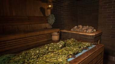 Meşe yapraklarına masaj yapmak için banyoda.