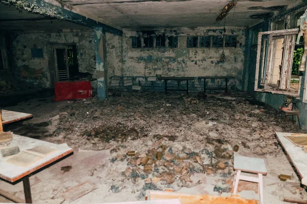 Pripyat, een spookstad, de gevolgen van een ramp, hoe een stad zonder mensen er nu uitziet, Oekraïne, Tsjernobyl Stockfoto