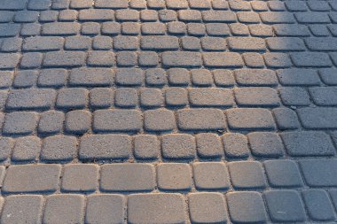 Yumuşak güneş ışığı ve gölgeli taş kaldırım deseni derinlik ve doku yaratır..