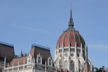 Macaristan Parlamento Binası Budapeşte 'de mavi gökyüzüne karşı 15 Temmuz 2024