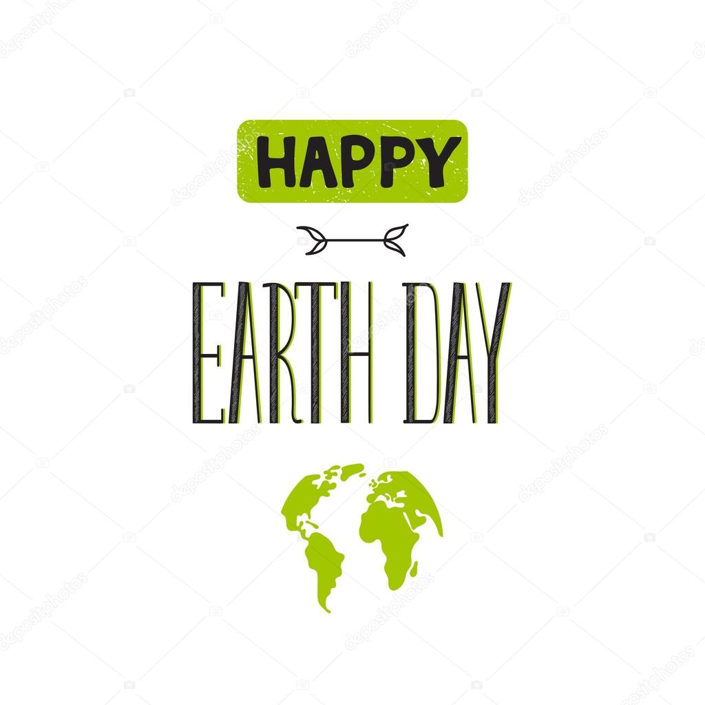 Vector hand drawn lettering on white background. Retro style calligraphy for Earth day. For greeting card, logo, badge, print, poster, party design.