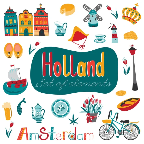 Netherlands set of elements — Stock Vector