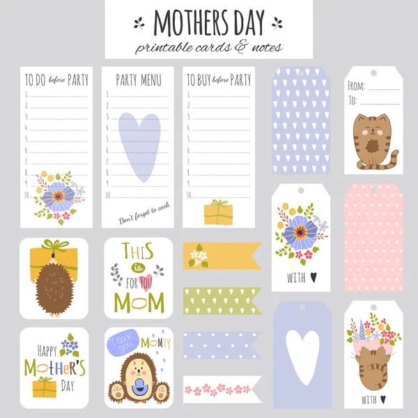 Conjunto de tarjetas y notas del Día de las Madres — Archivo Imágenes Vectoriales