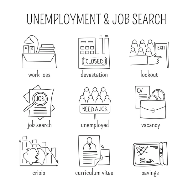 Set icone della linea di disoccupazione — Vettoriale Stock