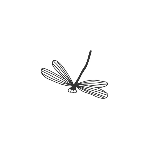 ベクターの手描きイラスト。最小限の昆虫のアイコン、トンボ、ハエ. — ストックベクタ