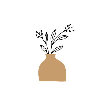 Vektör minimalist el çizimi çiçek ikonu. Vazoda çiçek buketi.