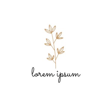 Yapraklarla çizilmiş bir dal. Çiçek vektörü minimalist logo şablonu.