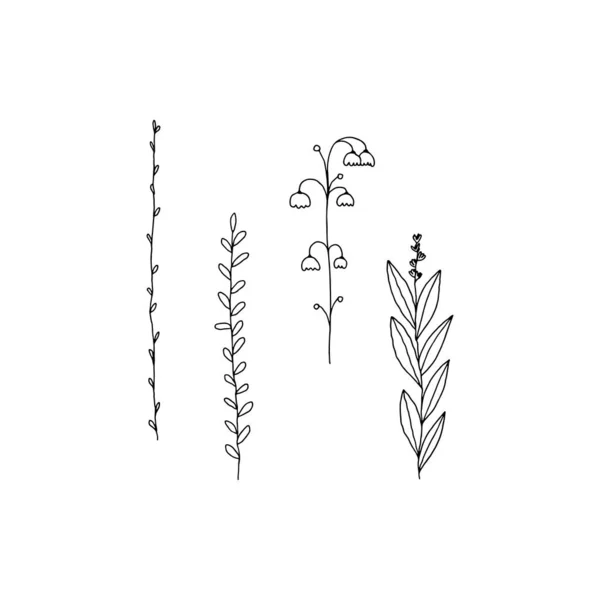 Małe kwiaty ogrodowe. Wektor prosta grafika, ręcznie rysowane ikony kwiatowe. — Wektor stockowy