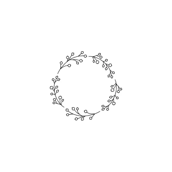 Handgetekende krans, takken met bladeren en bessen. Floral minimalistisch icoon, vectorafbeeldingen. — Stockvector