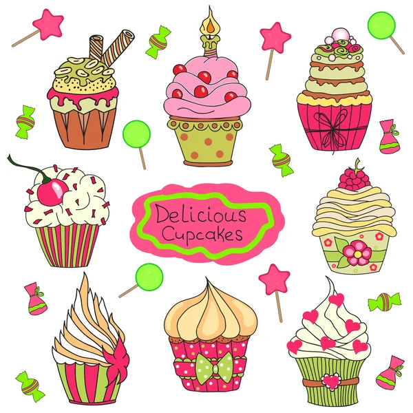 Cupcake Doodle Set — Stockvektor