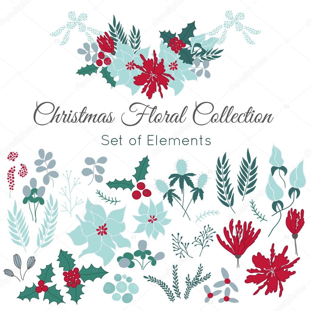 Christmas set of floral elements
