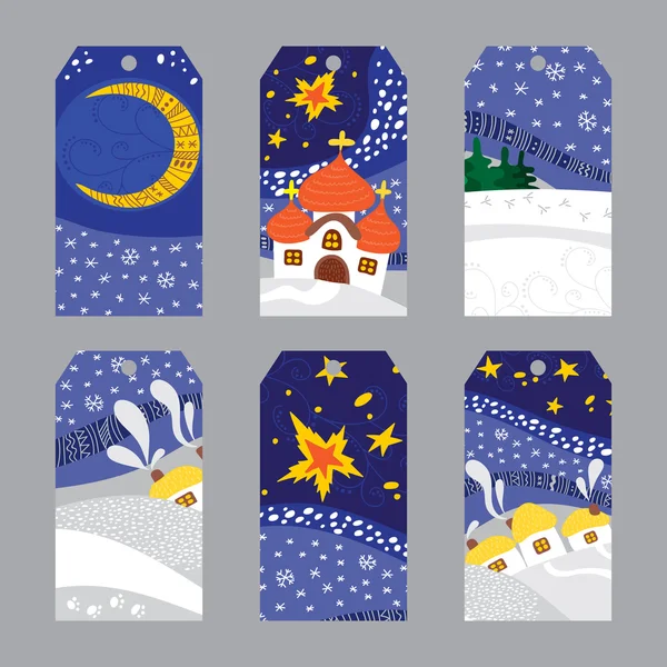 Set di tag Christmas Night Landscape — Vettoriale Stock