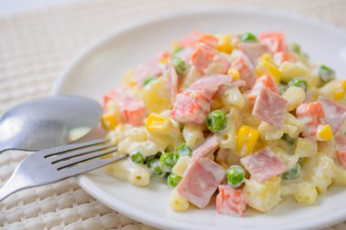 makarna salatası jambon ve sebze çeşitli