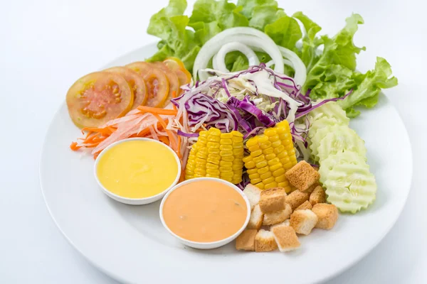 Salad dressing, served with a white background. — Stock fotografie