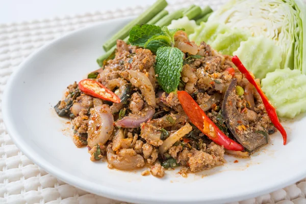 Puré de cerdo picado con picante, comida tailandesa — Foto de Stock