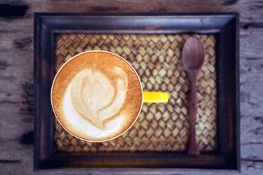 coffee mocha hot on wooden table on wooden background
