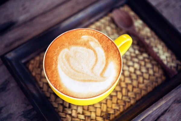 Coffee mocha hot on wooden table on wooden background — Stock Photo, Image