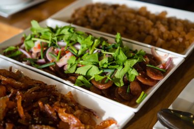 Fried pork served with rice in the morning.