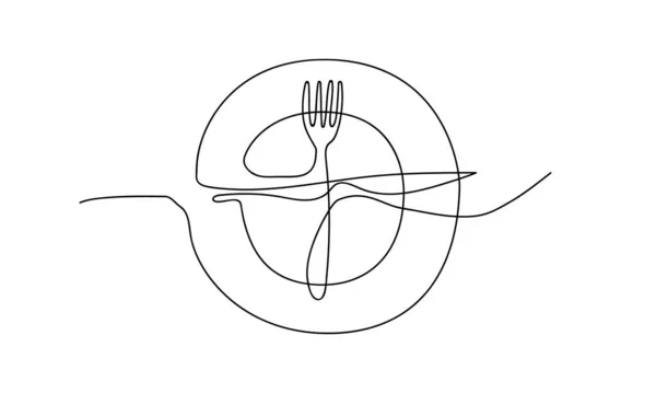 Línea Continua Dibujo Platos Ilustración Vectorial Minimalista Para Menú Restaurante — Archivo Imágenes Vectoriales