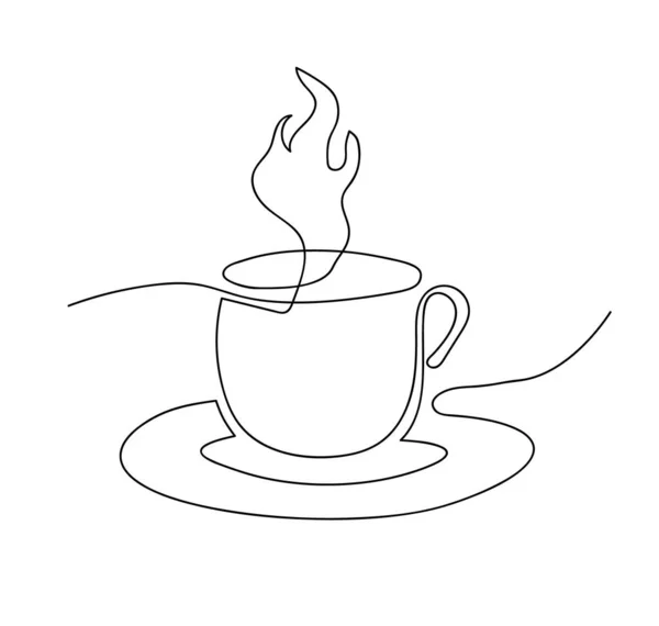 Cup Coffee Line Art Style Concept Vector Drawing Warm Drink — Vetor de Stock