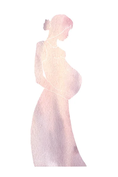 Ung Gravid Kvinna Silhuett Abstrakt Stil Handmålade Isolerade Akvarell Illustration — Stockfoto