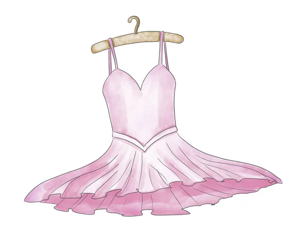 Akvarell Rosa Tutu Klänning För Ballerina Vintage Kläder För Dancer — Stockfoto