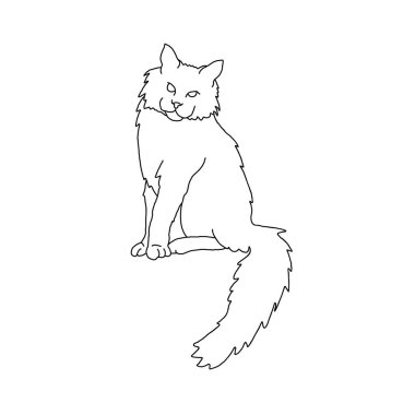 Soyut Çizgi Sanatı tarzında Minimalist Kedi. Oturan sevimli evcil hayvan silueti. Beyaz izole arkaplana elle çizilmiş vektör çizimi. Logo veya simge için tasarım