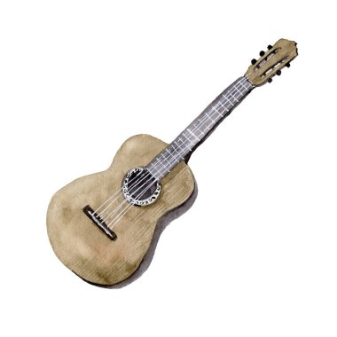 Akustik Gitar. Suluboya çizimi