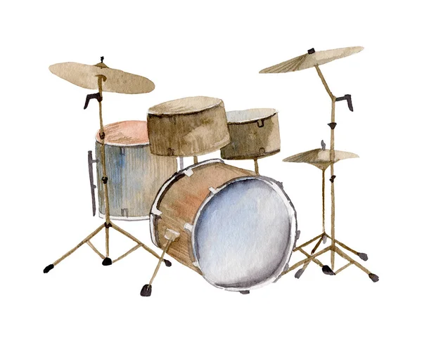 Drum Kit vorhanden. Aquarellillustration — Stockfoto