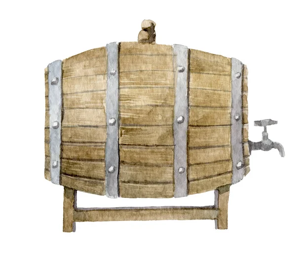 Watercolor Wooden Barrel Beer Wine Ale Rum Hand Painted Illustration — Stock Photo, Image