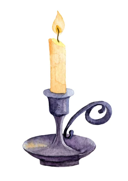Watercolor Candle in Candlestick — Stock Photo, Image