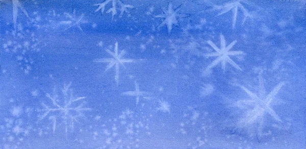 Akwarela Tło Jasnoniebieskim Niebem Śniegiem Zimowe Boże Narodzenie Tło Płatków — Zdjęcie stockowe
