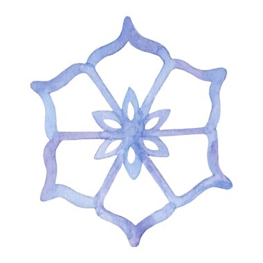 Suluboya el açık mavi kar tanesi boyası. Tebrik kartı veya beyaz izole arkaplan üzerindeki simge için kar çizimi