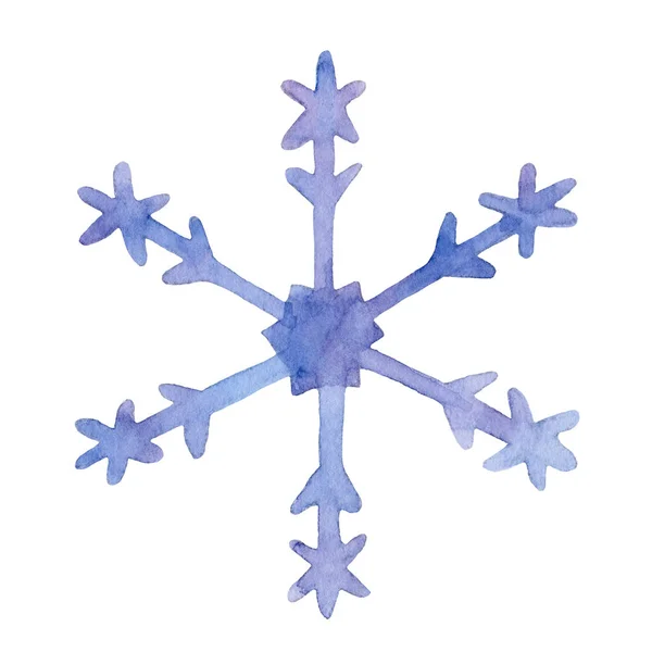 Akwarela Jasnoniebieska Śnieżynka Zimowy Symbol Białym Izolowanym Tle Ręcznie Malowany — Zdjęcie stockowe