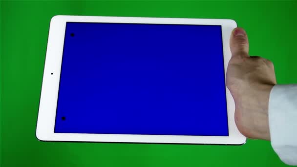 Gebruiken, Tablet Pc met blauw scherm — Stockvideo