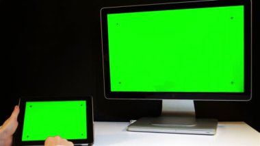 Tablet Pc ve göstermek yeşil bir ekran ile